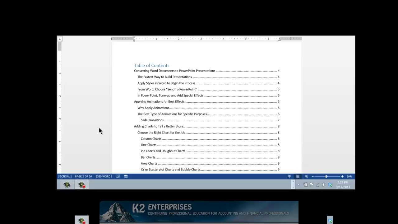 Creating A Table Of Contents In Word Inside Word 2013 Table Of Contents Template