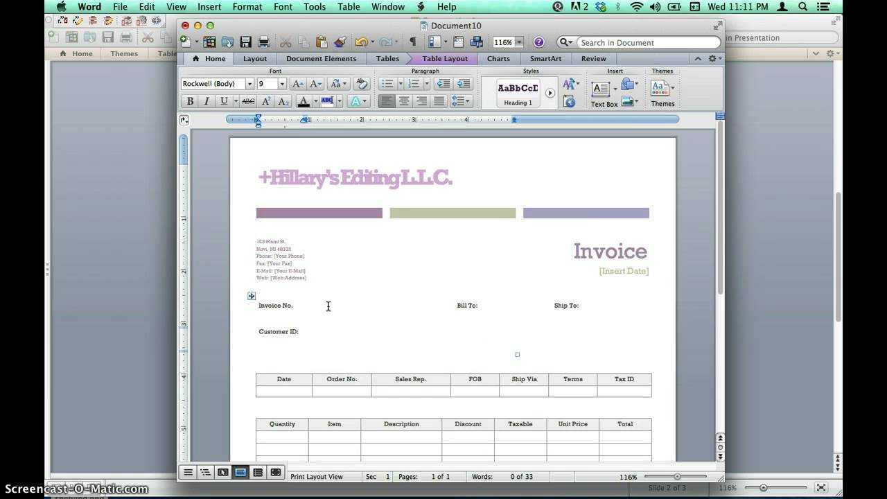 Creating Invoices Using Microsoft Word Templates Regarding Invoice Template Word 2010