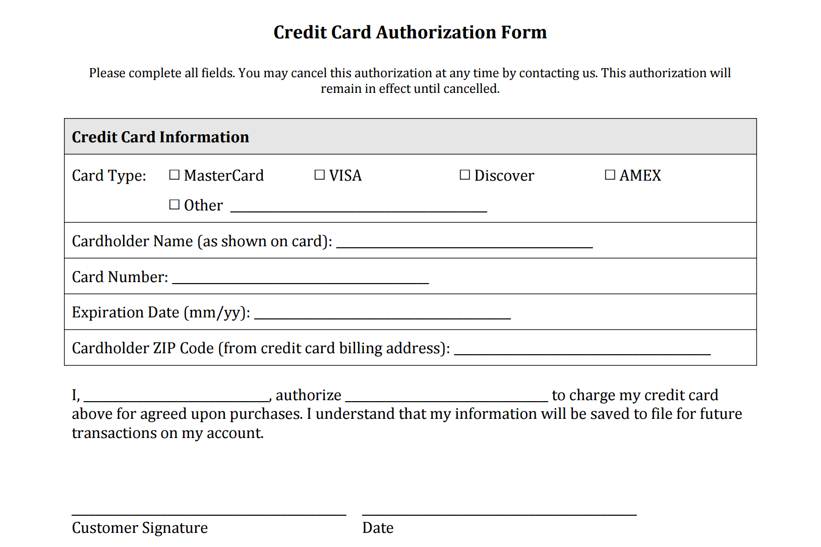 Credit Card Authorization Form Template Word - Sample Design Templates