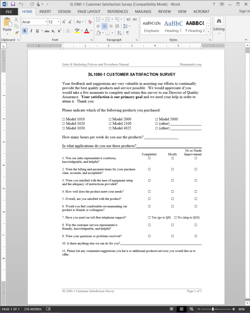 Customer Satisfaction Survey Template | Sl1080 1 In Customer Satisfaction Report Template