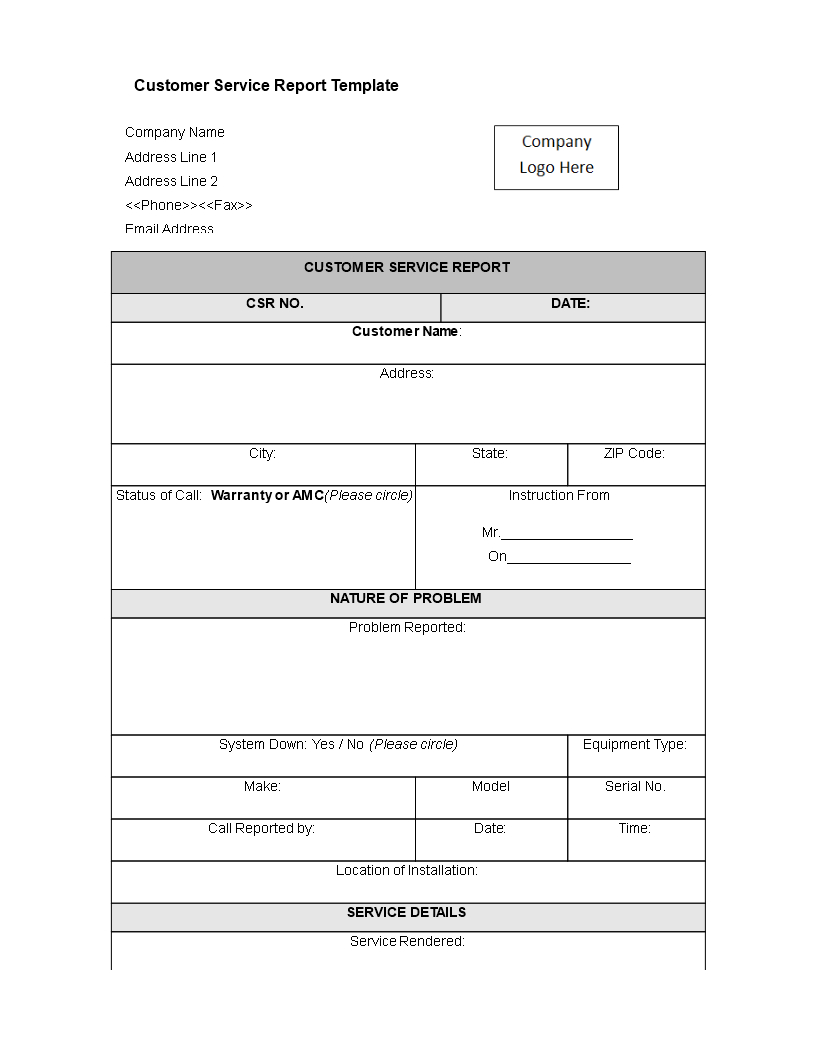 Customer Service Report Template | Templates At Within Technical Service Report Template