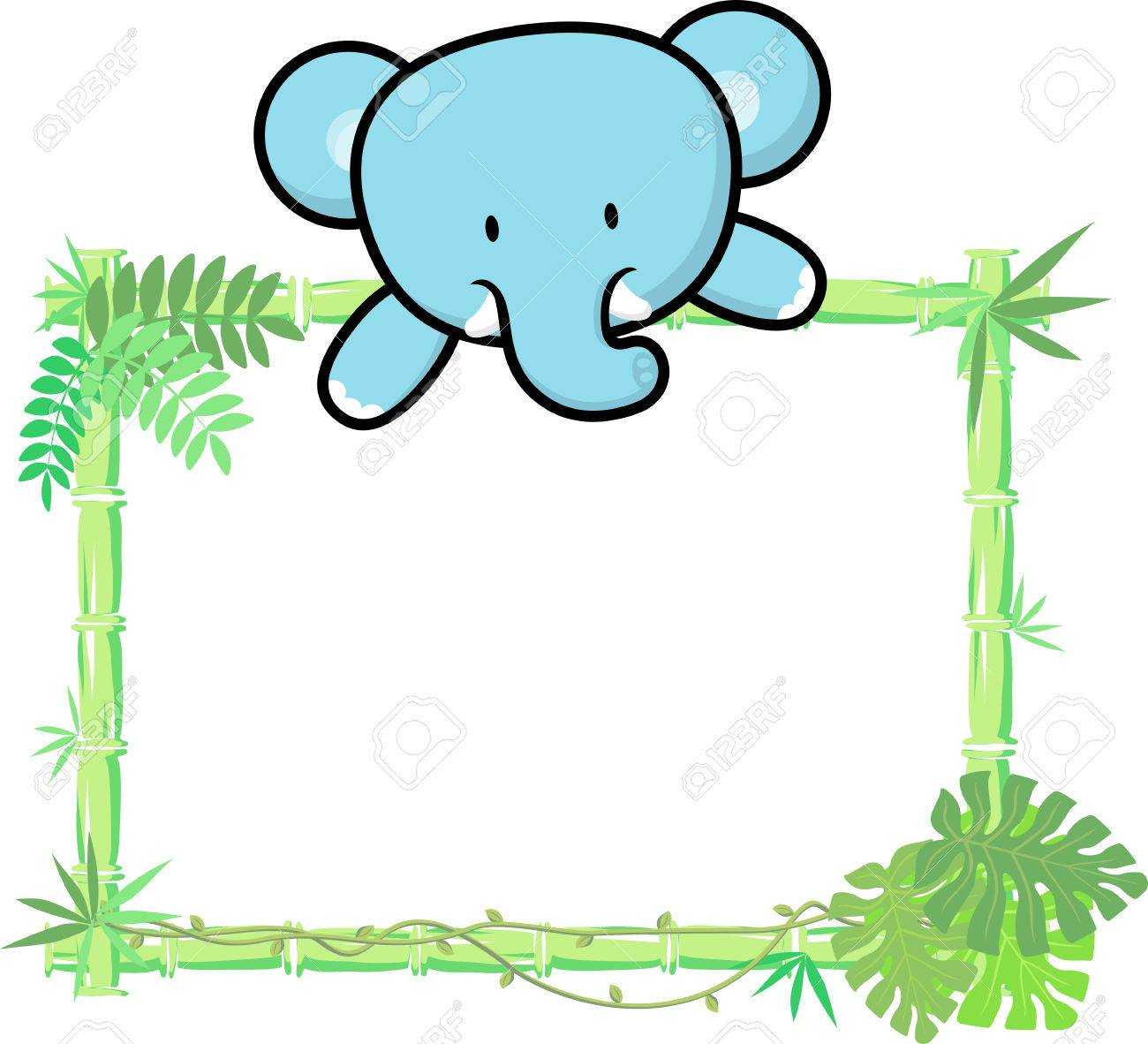 Cute Baby Elephant On Blank Board With Bamboo Frame Isolated.. Throughout Blank Elephant Template