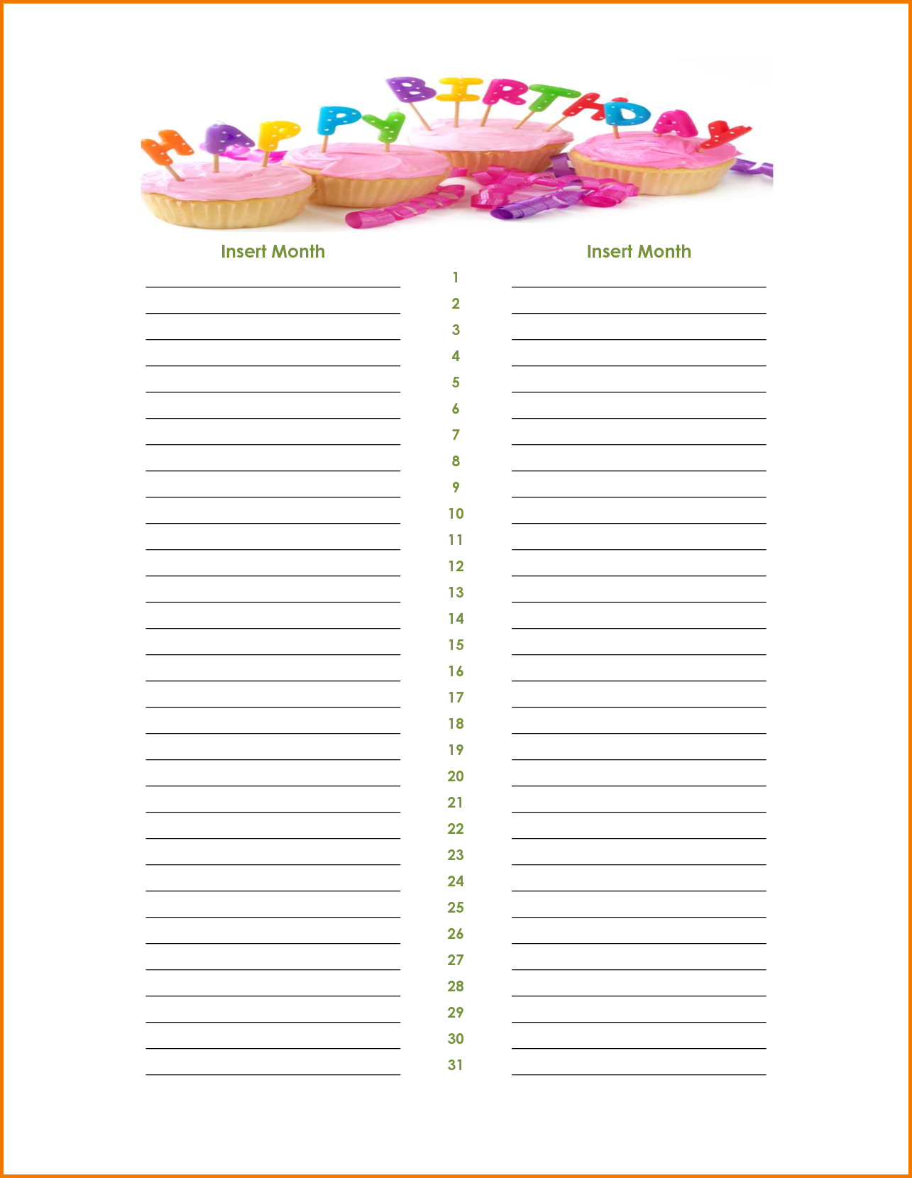 Cute Birthday Calendar Word Template For Girls : Vientazona For Bulletin Board Template Word