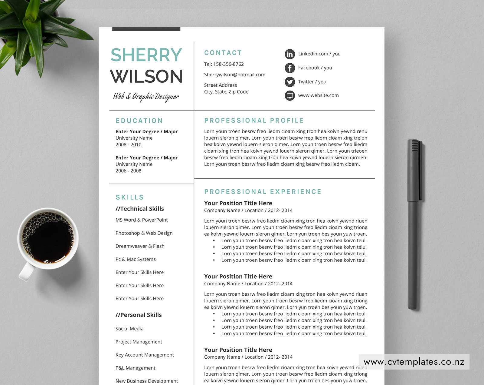 Cv Template For Ms Word, Curriculum Vitae, Editable Cv Template,  Professional & Modern Cv Template Design, Cover Letter, References, 1, 2  And 3 Page For Resume Templates Word 2010