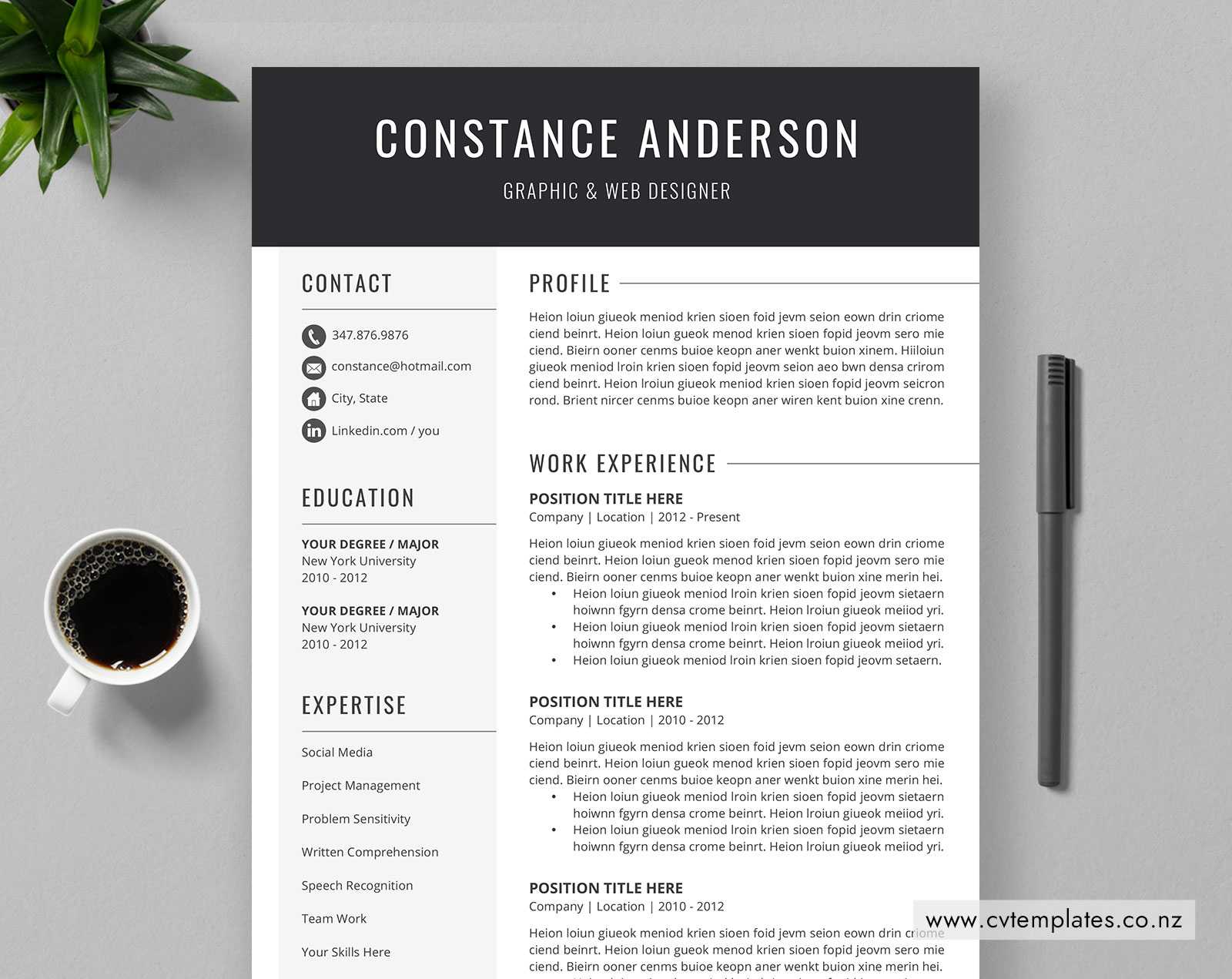 Cv Template For Ms Word, Curriculum Vitae, Professional Cv Template Design,  Editable Cv Template, Cover Letter, References, 1, 2 And 3 Page Resume For Free Downloadable Resume Templates For Word