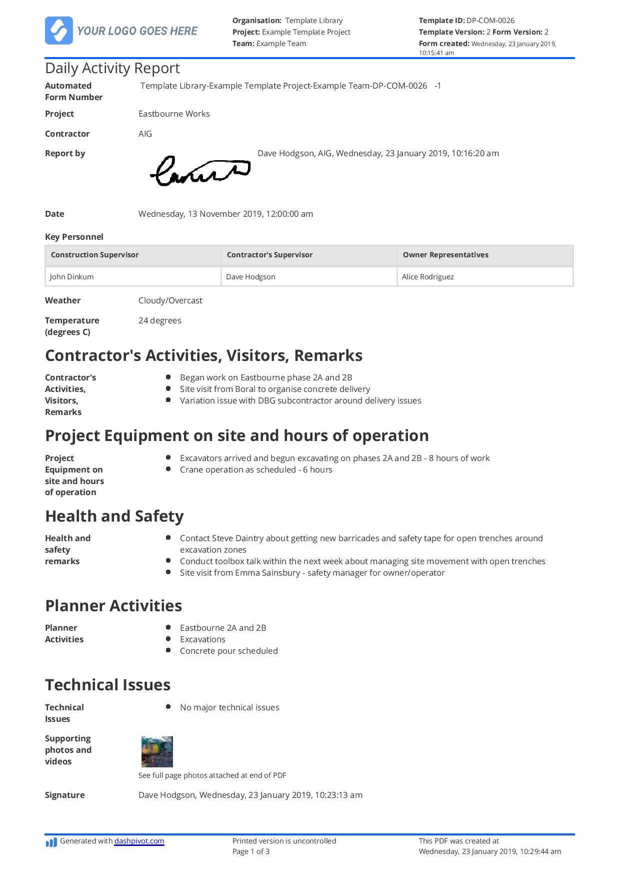 Daily Activity Report Template [Free And Better Than Excel For Daily Reports Construction Templates