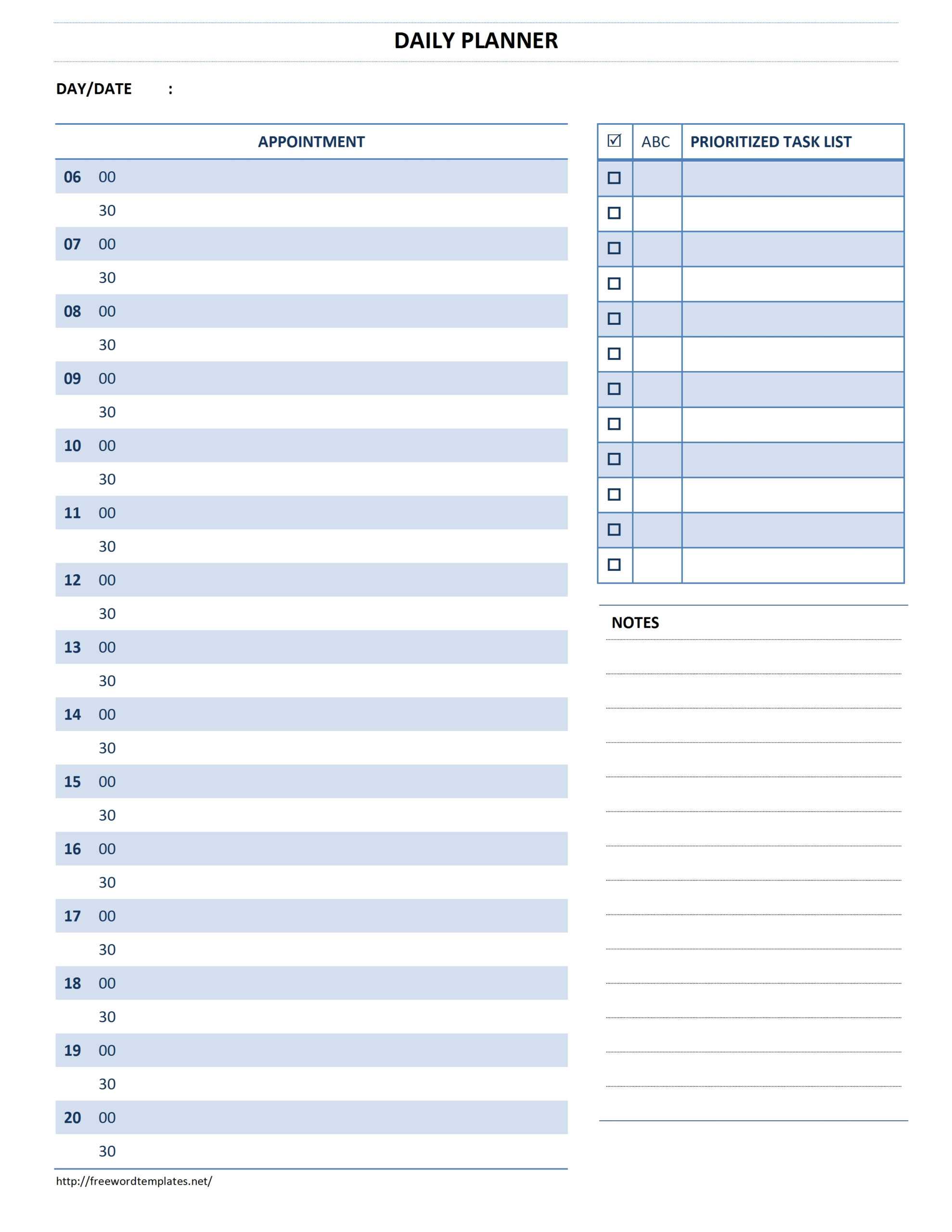 Daily Planner Template For Appointment Card Template Word