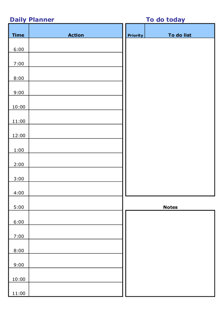 Daily Schedule Template New Blank – Edit, Fill, Sign Online With Regard To Printable Blank Daily Schedule Template