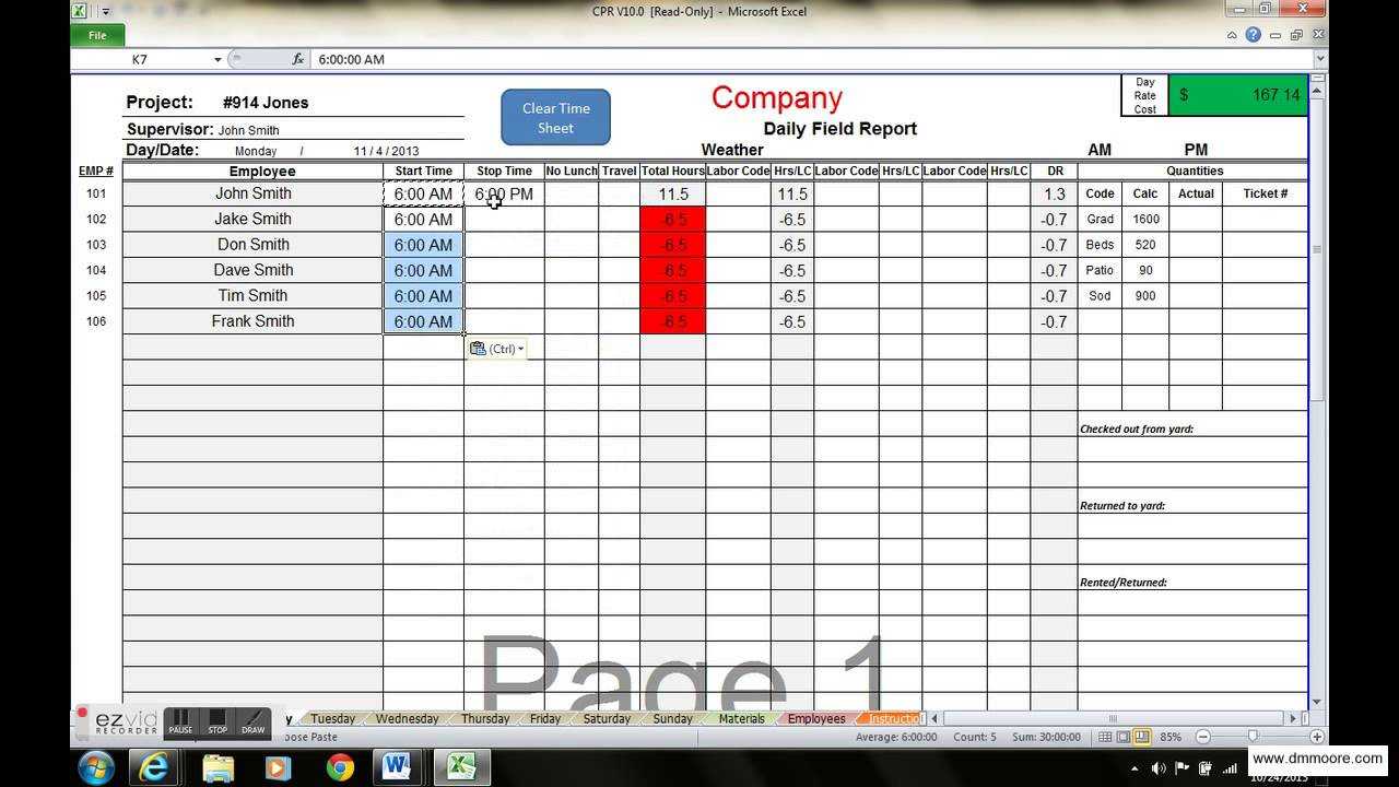 Daily Time Tracking Eadsheet Word Tracker Template Excel Within Daily Status Report Template Xls