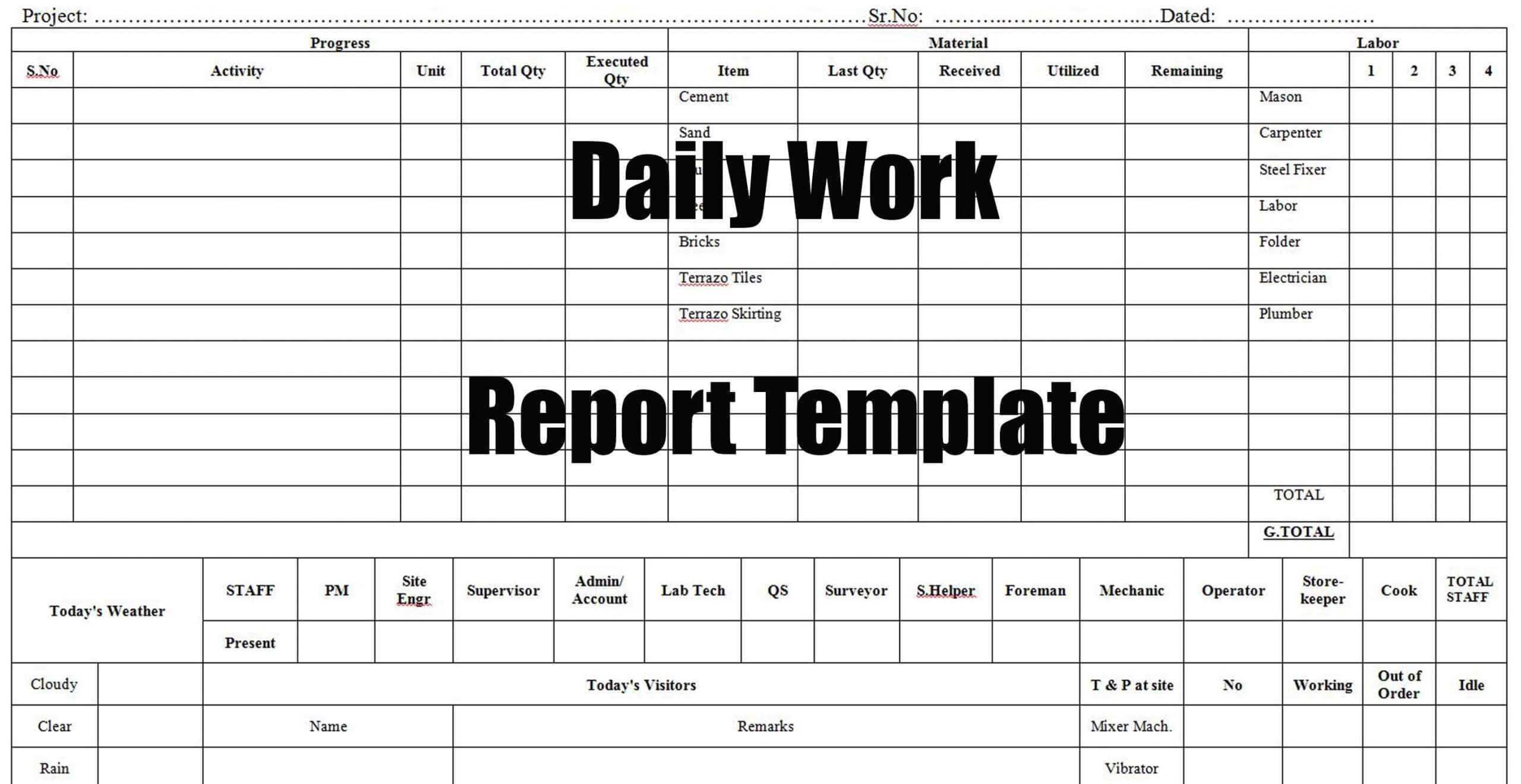 Daily Work Report Template - Engineering Discoveries Pertaining To Daily Work Report Template