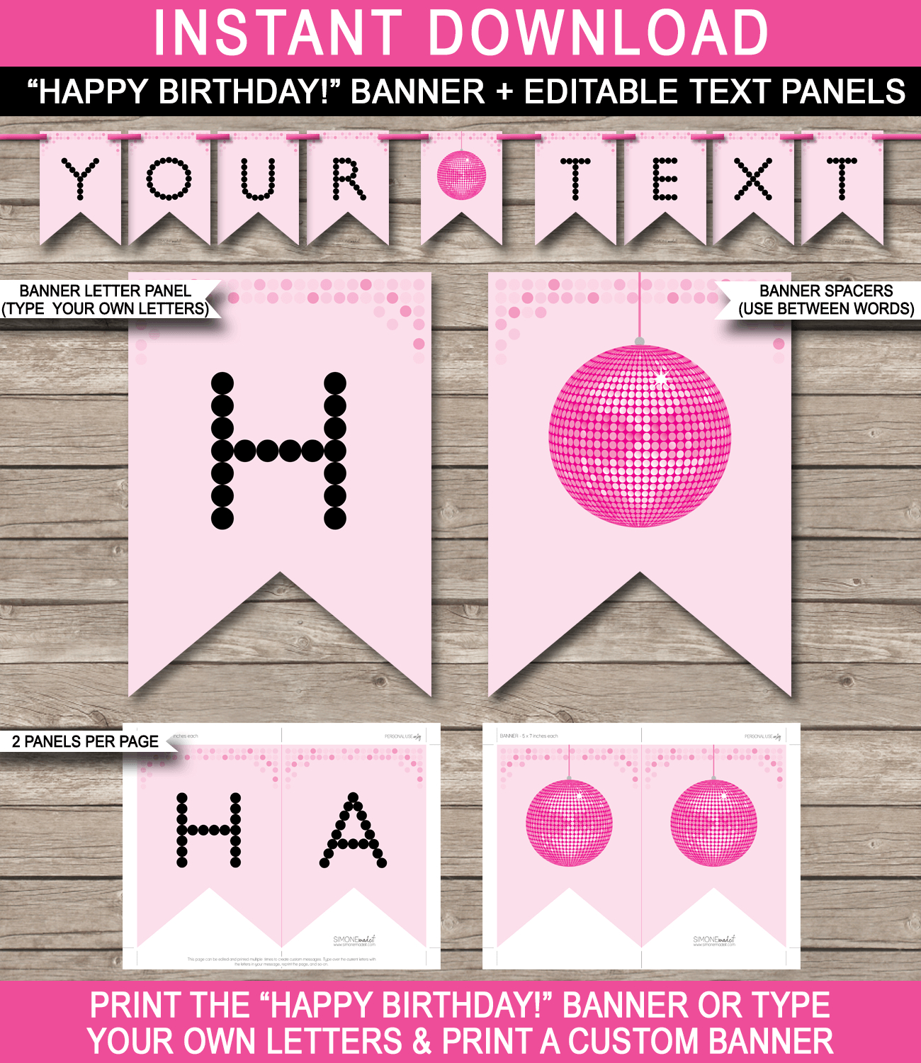 Dance Party Banner Template – Pink For Diy Birthday Banner Template