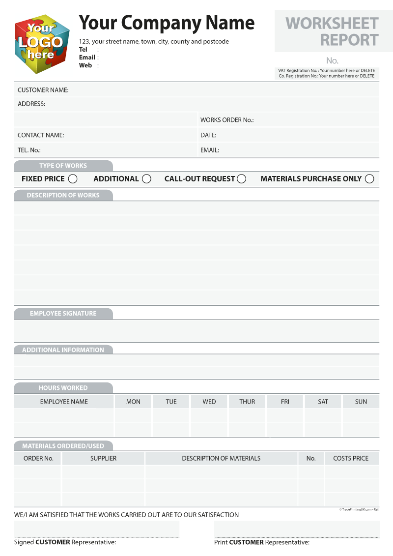 Dayworks And Worksheet Report Template For Ncr Printing From £35 Within Ncr Report Template