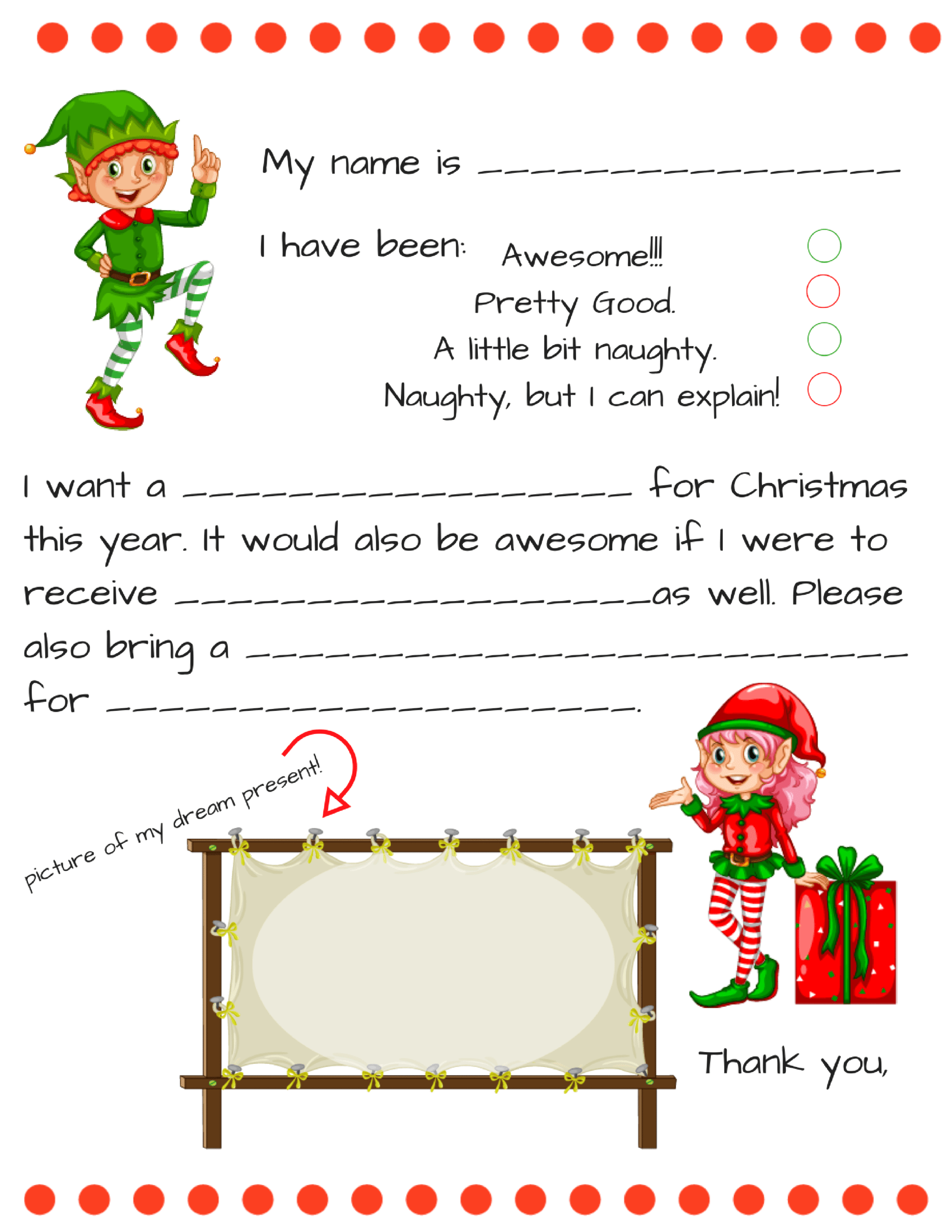 Dear Santa Fill In Letter Template – For Blank Letter Writing Template For Kids
