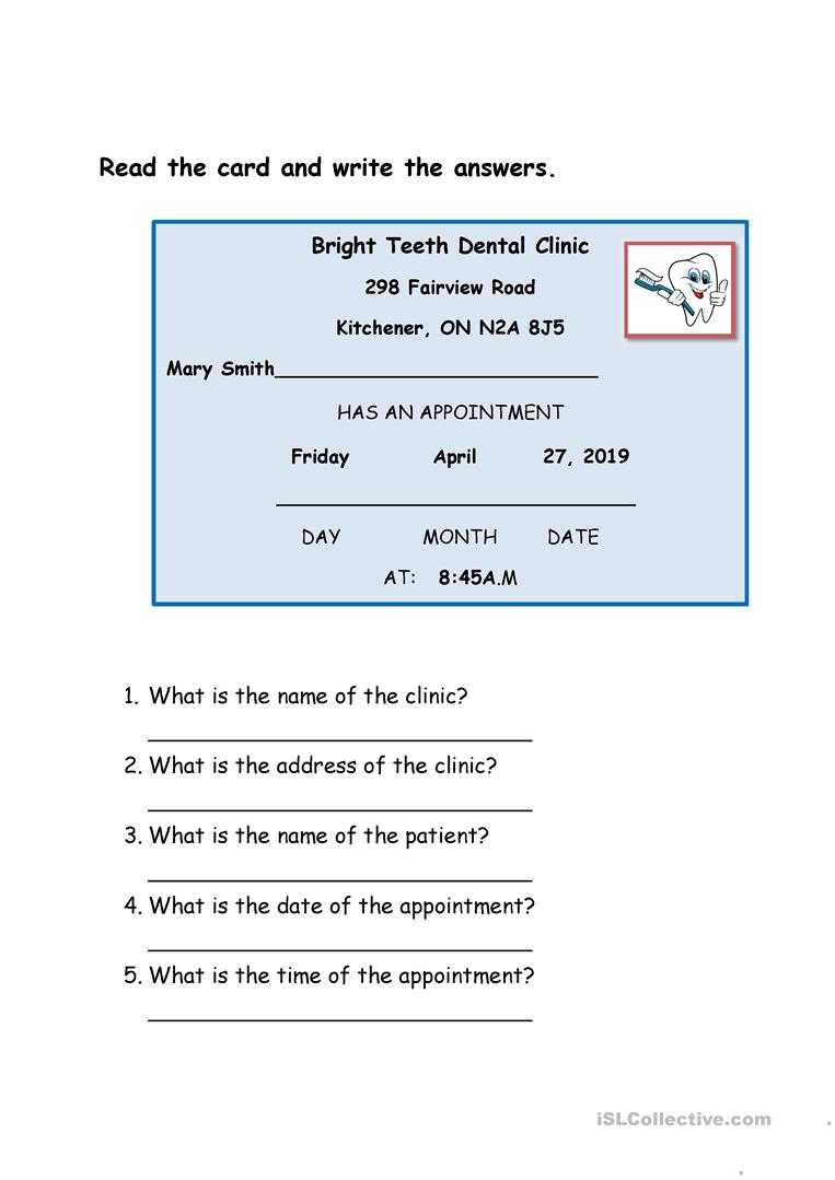 Dentist Appointment Card – English Esl Worksheets For Throughout Appointment Card Template Word