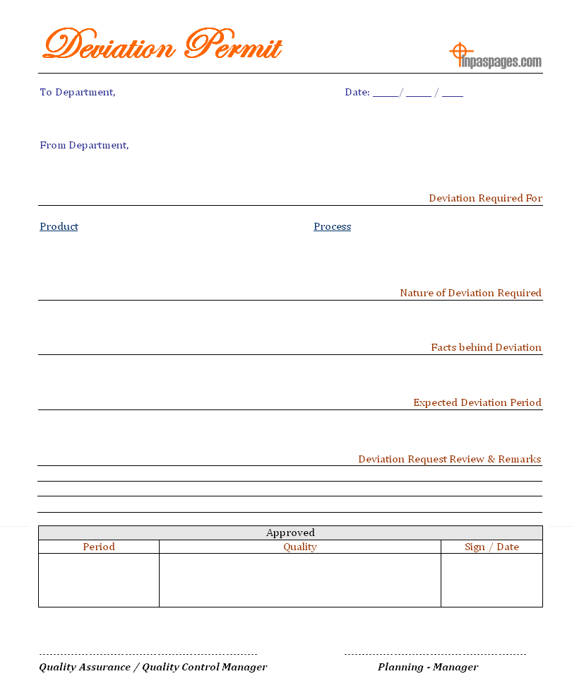 Deviation Permit – Pertaining To Deviation Report Template