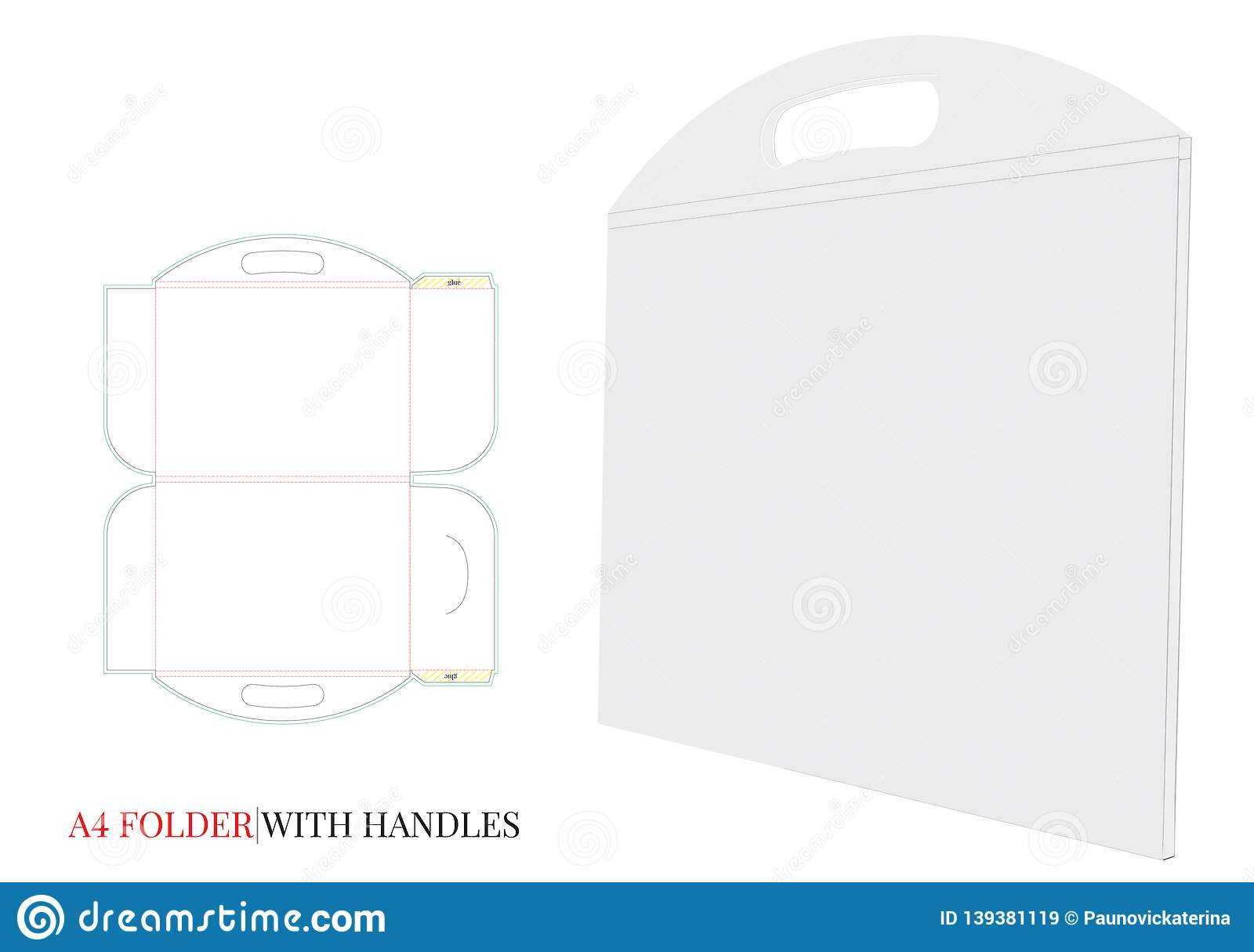 Document Folder A4 With Handle Template, Paper Briefcase In Blank Suitcase Template