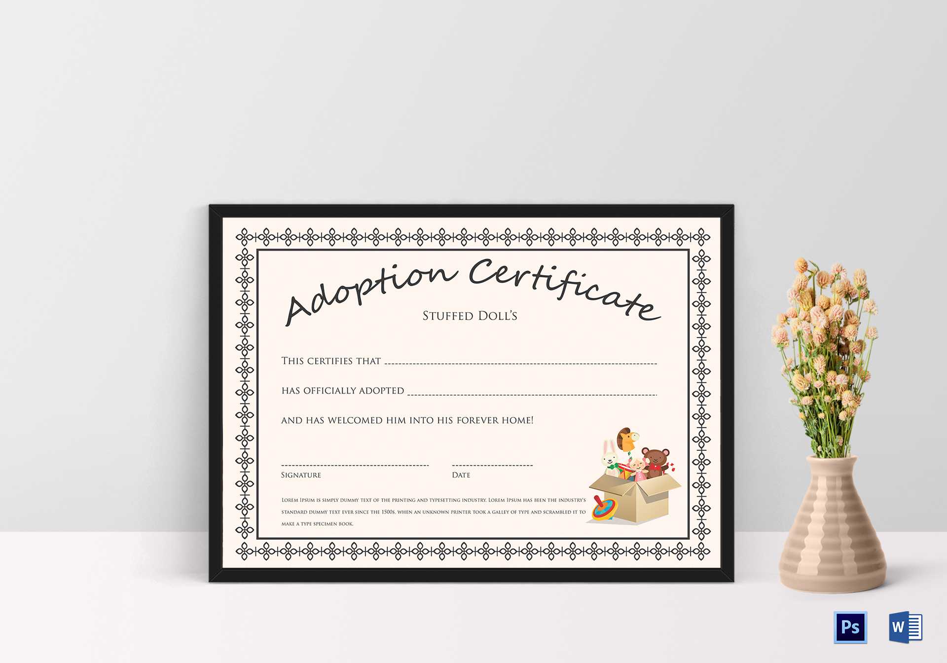 Doll Adoption Certificate Template In Blank Adoption Certificate Template