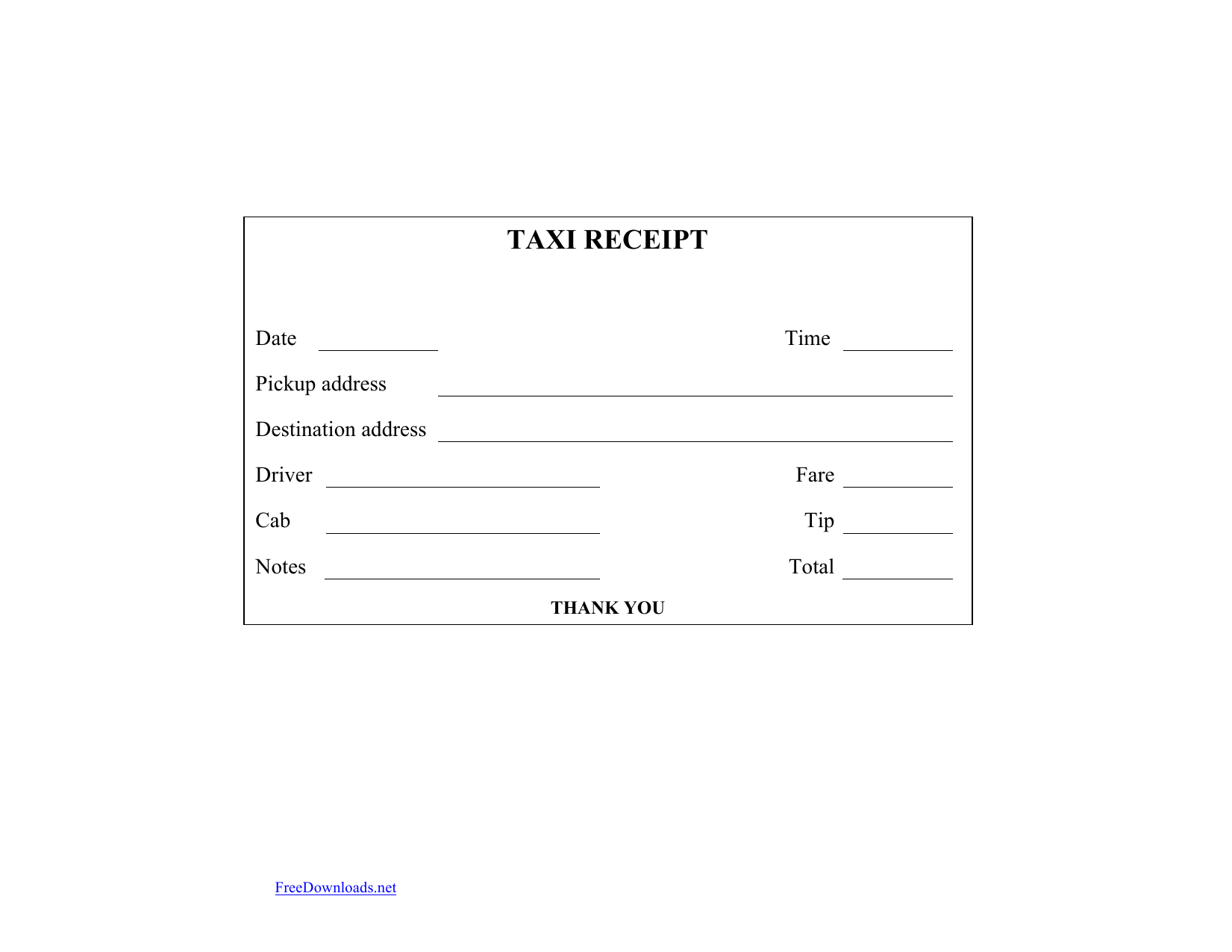 Download Blank Printable Taxi/cab Receipt Template | Excel With Blank Taxi Receipt Template