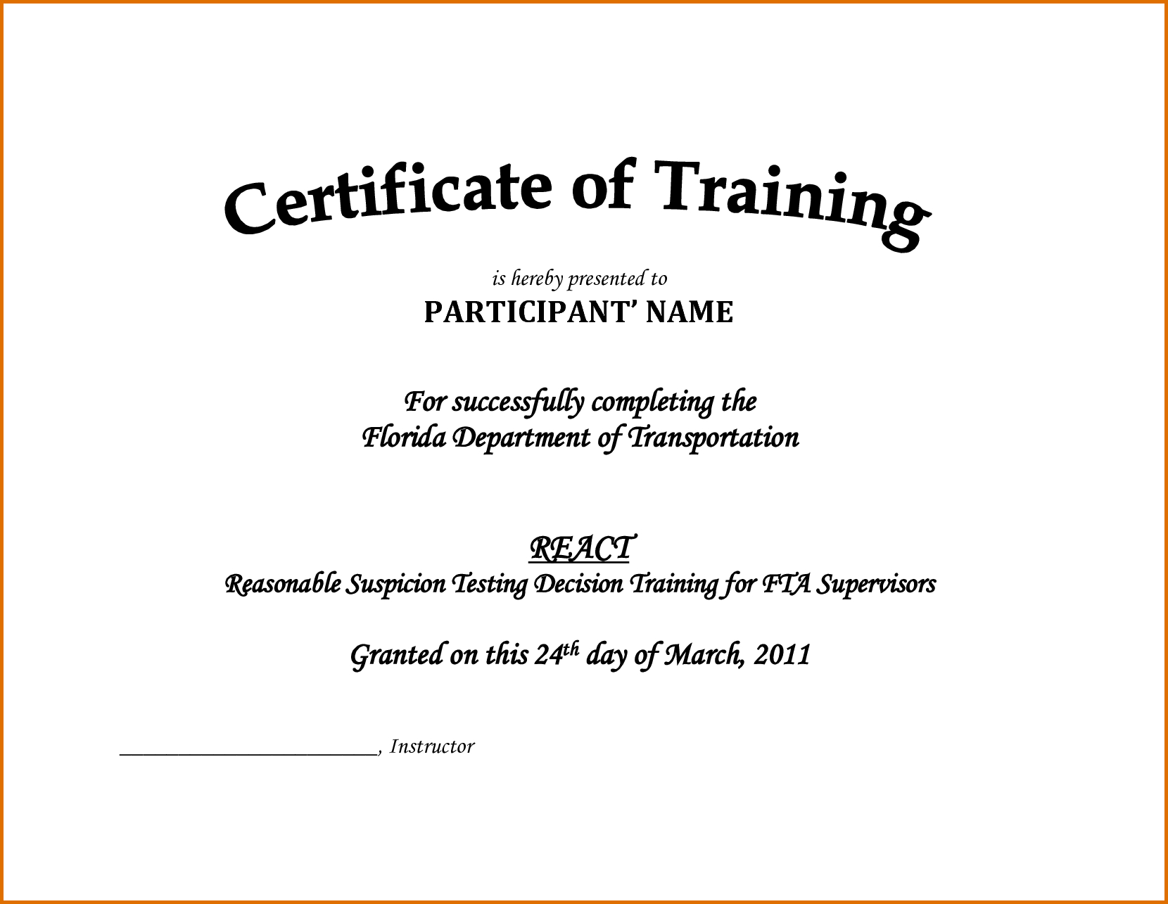 Downloadable Certificate Of Training Completion Template With Training Certificate Template Word Format