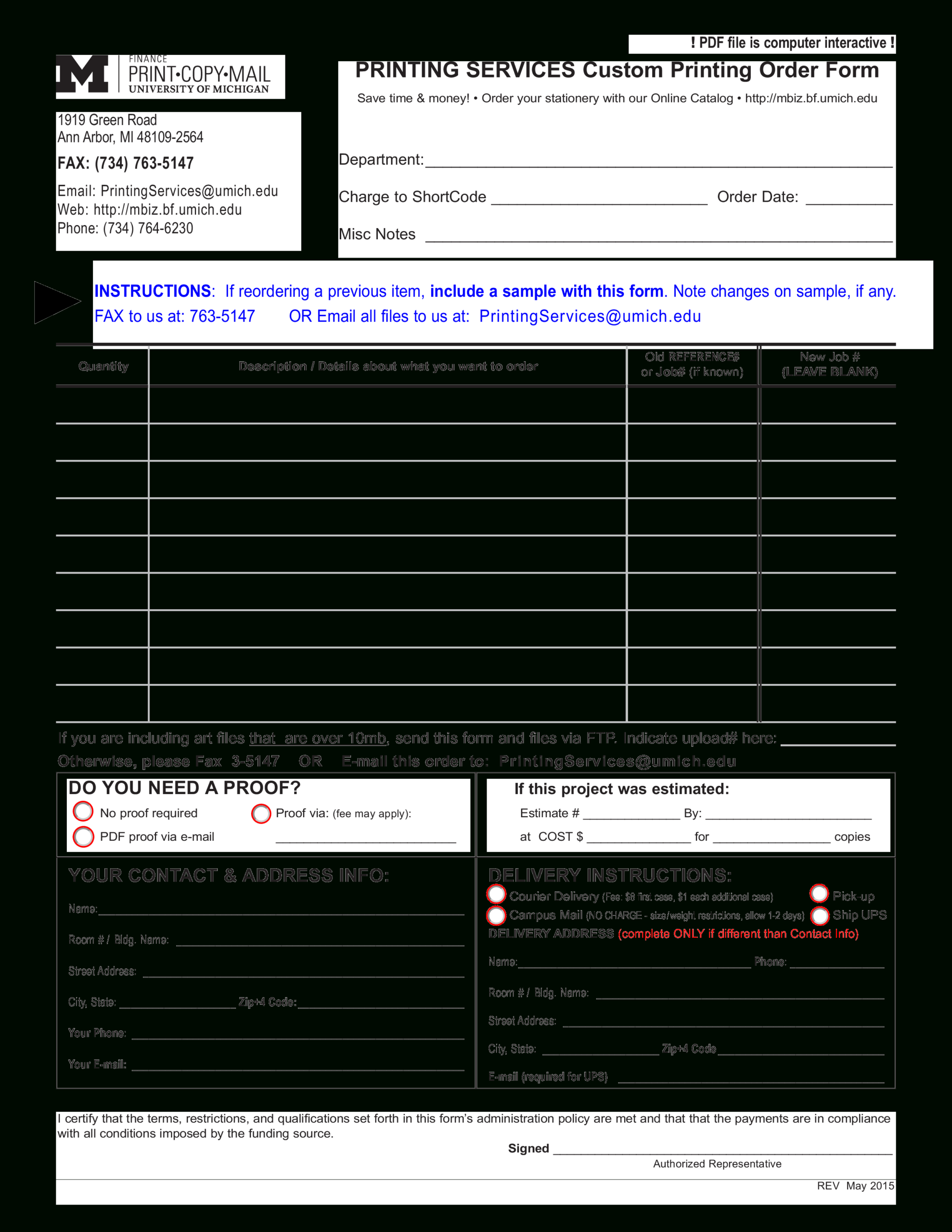 免费Custom Printing Blank Order Form | 样本文件在 For Blank Money Order Template