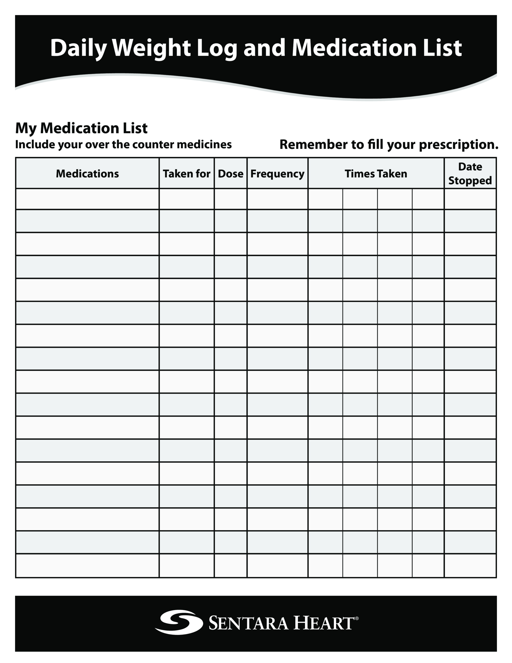 免费Daily Medication List Printable | 样本文件在 Inside Blank Medication List Templates