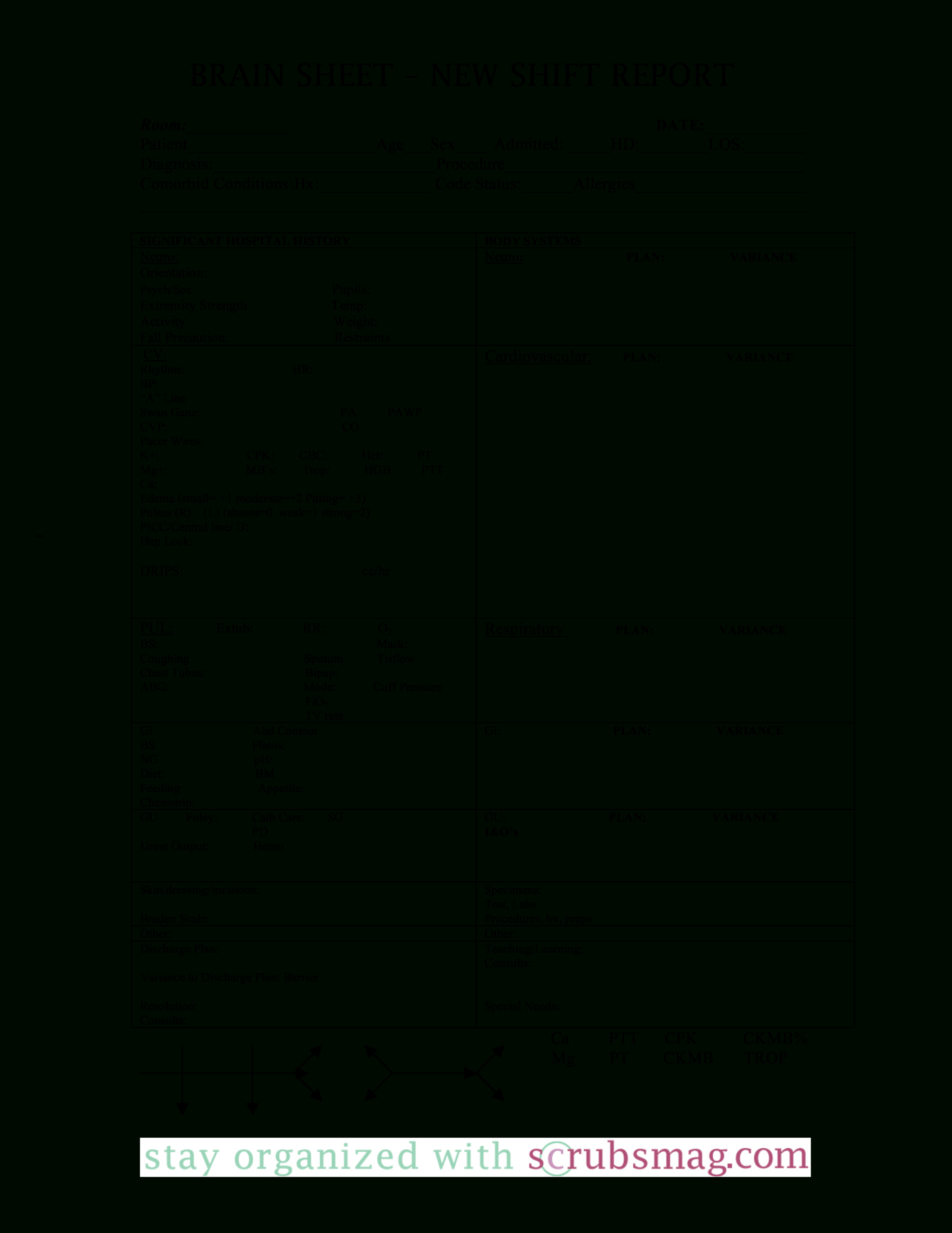 免费Nursing Brain Report Sheet | 样本文件在 Regarding Nursing Report Sheet Templates