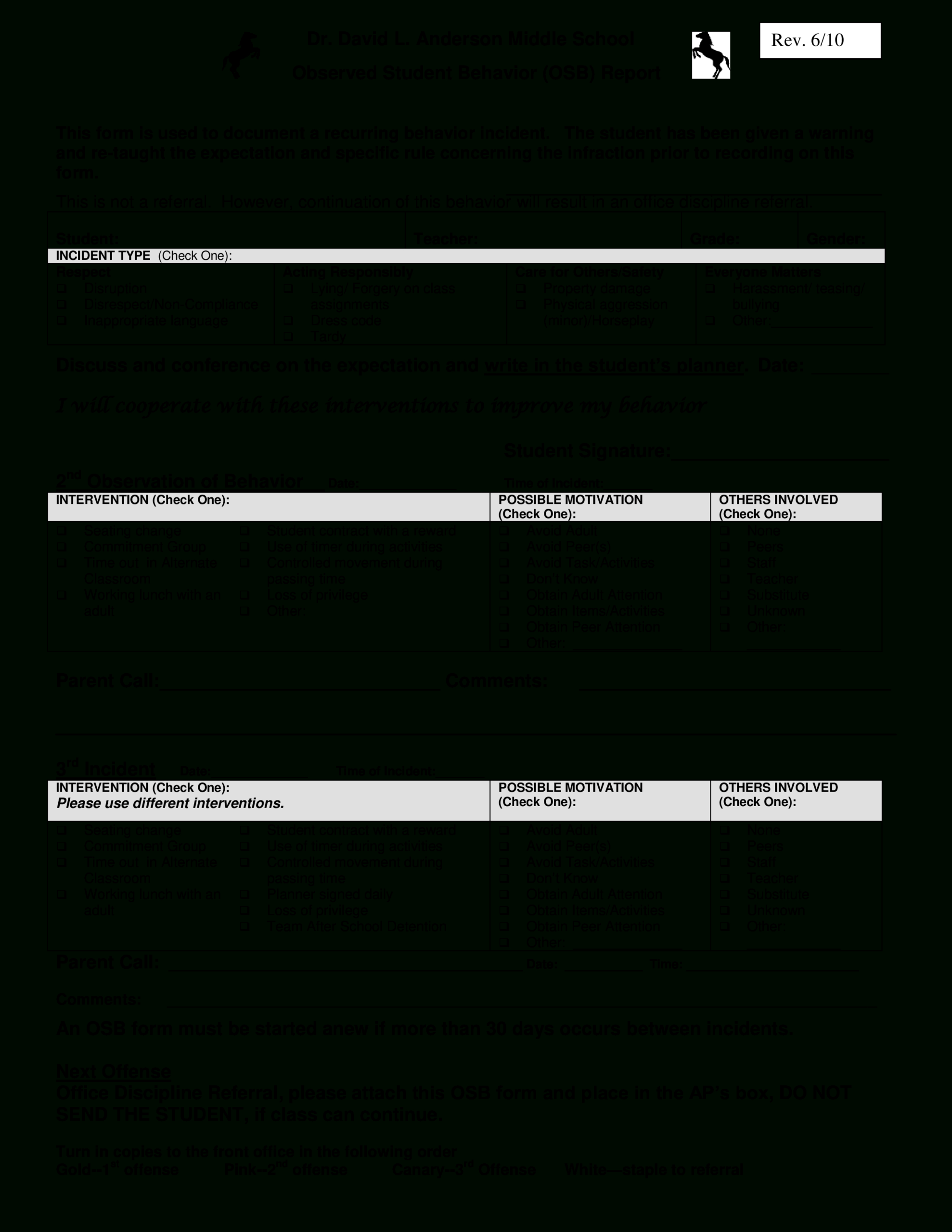 免费Student Behaviour Student | 样本文件在 Within Behaviour Report Template