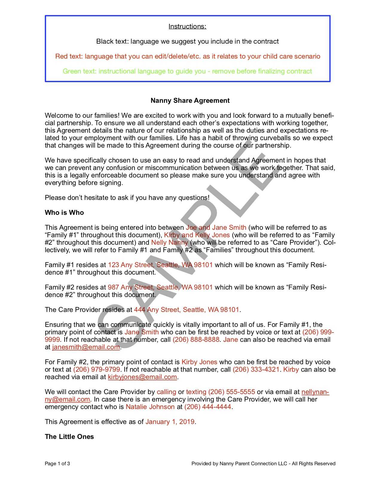 Easy To Understand" Nanny Share Contract | Nanny Parent Intended For Nanny Contract Template Word