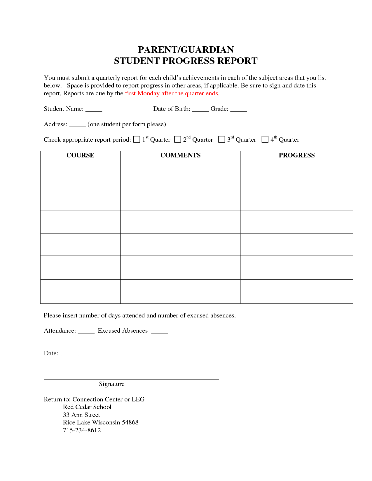 Easy To Use Weekly Student Progress Report Templates And For Student Grade Report Template