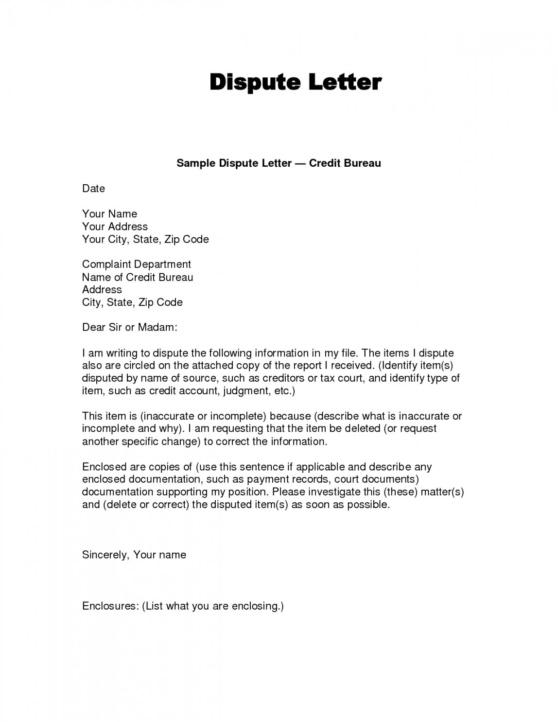 Editable Writing Dispute Letter Format Make A Habit 2019 In Credit Report Dispute Letter Template