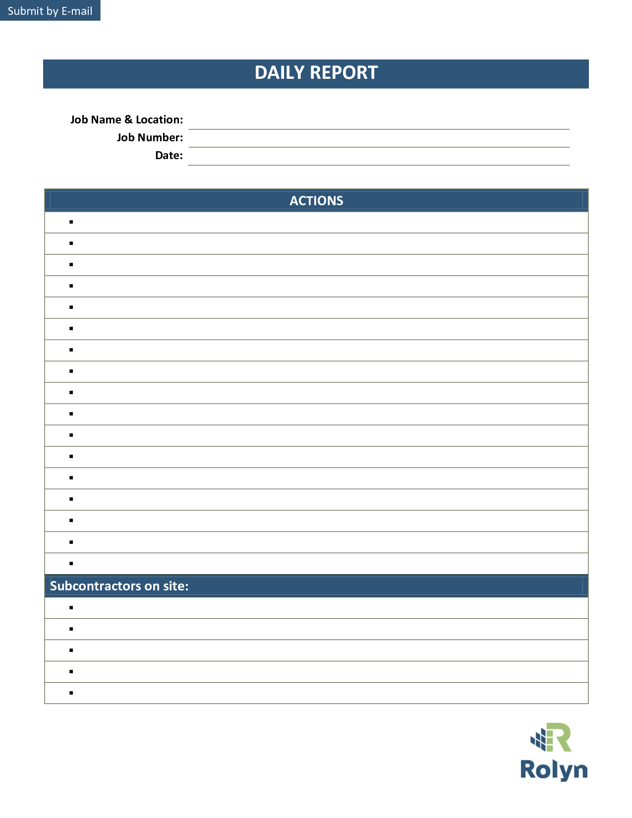 Effective Daily Report Template With Lists Of Action Field Pertaining To Construction Daily Report Template Free