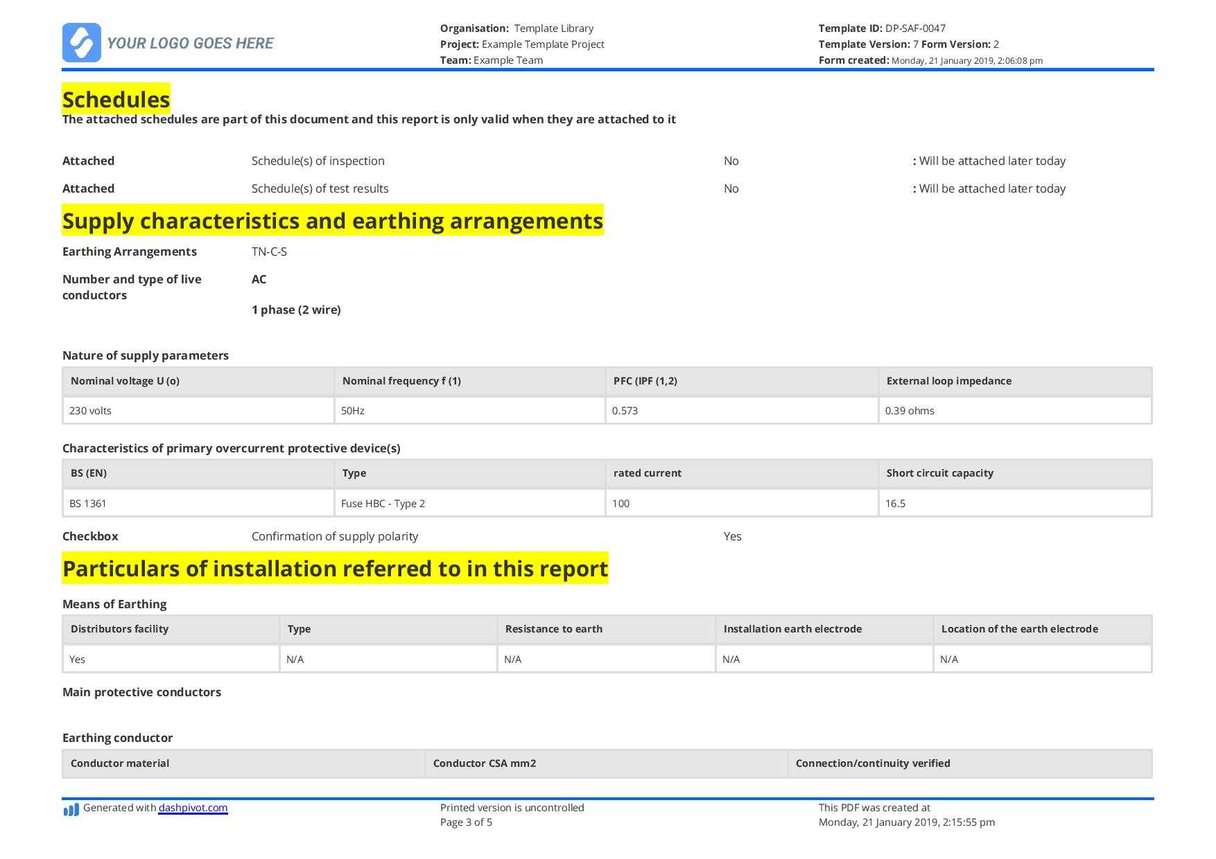 Electrical Installation Condition Report Sample And Free In Safety Analysis Report Template