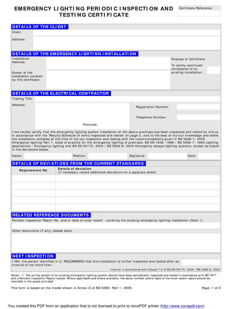 Emergency Lighting Certificate – Fill Online, Printable Pertaining To Test Exit Report Template