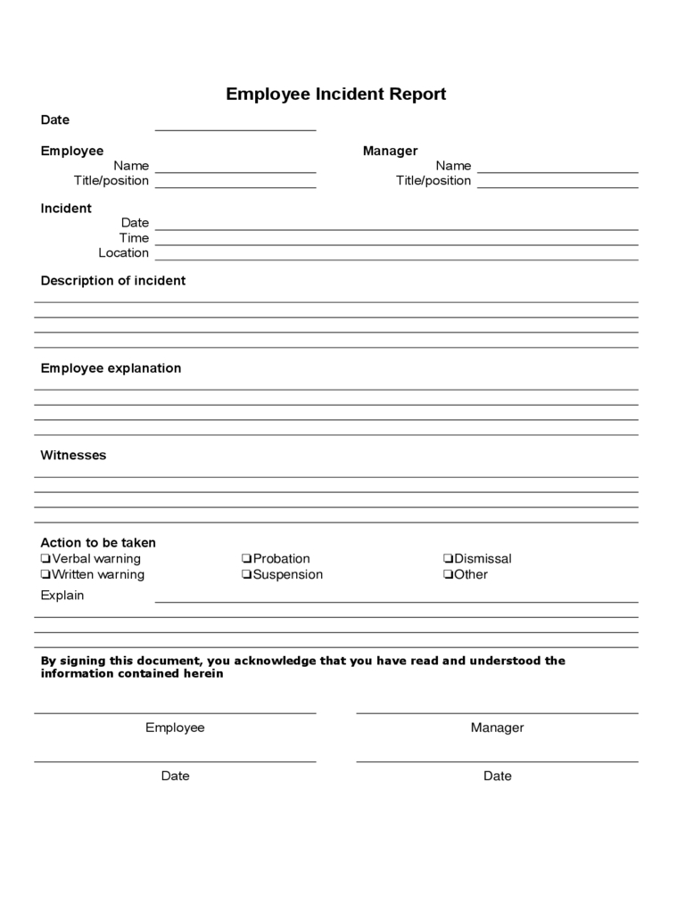 Employee Incident Report – 4 Free Templates In Pdf, Word With Regard To Injury Report Form Template