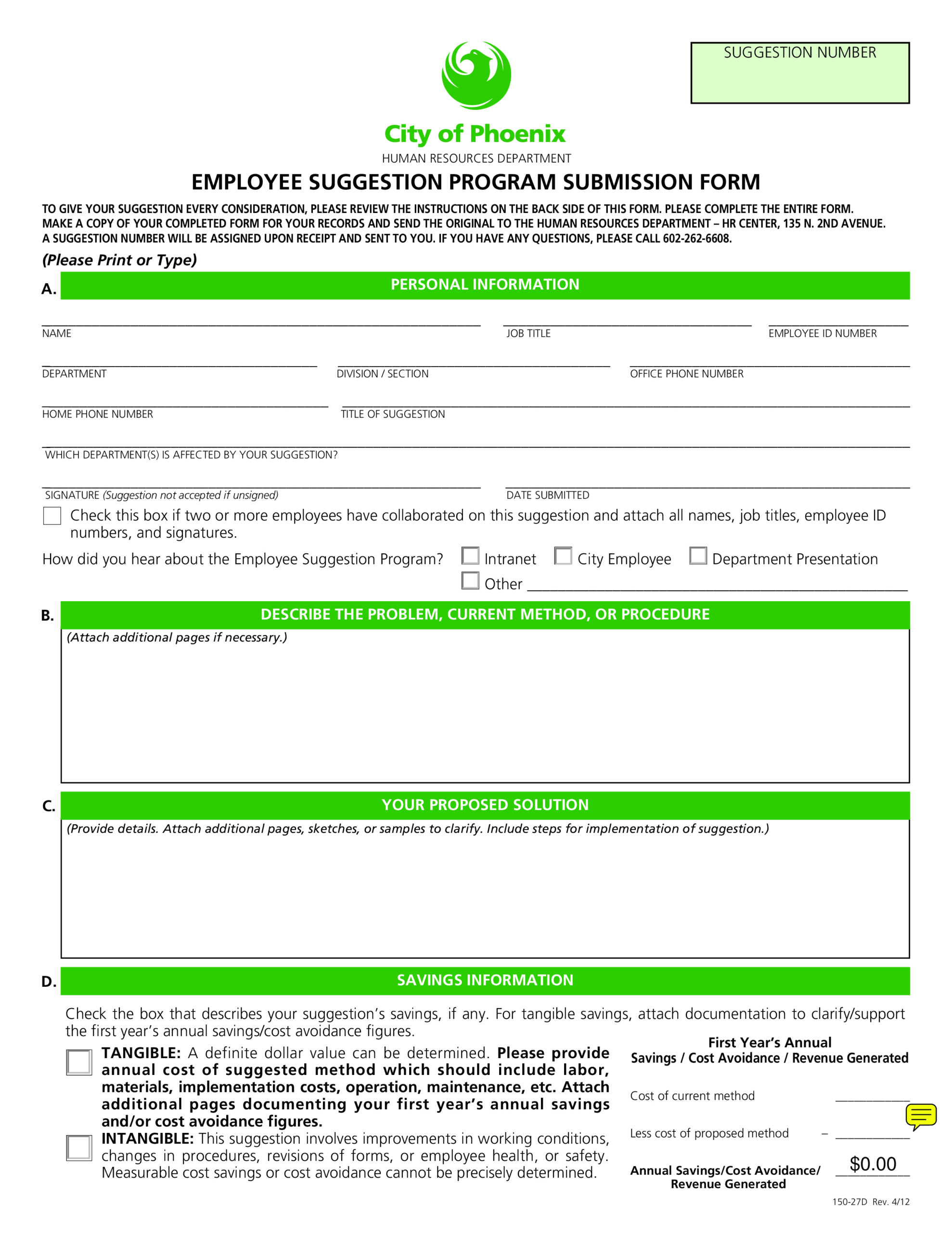 Employee Suggestion Submission Form | Templates At In Word Employee Suggestion Form Template