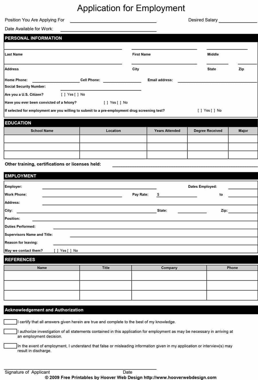 Employment Application Forms Free - Tomope.zaribanks.co Intended For Employment Application Template Microsoft Word