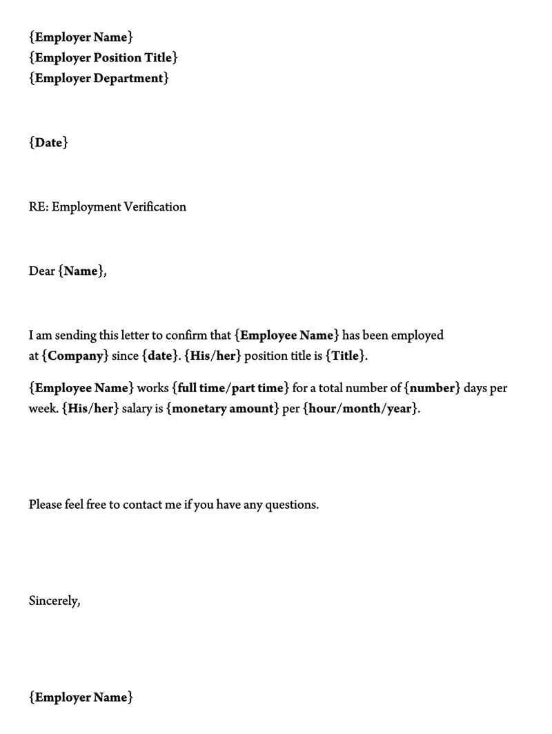 Employment Verification Letter (40+ Sample Letters And Throughout Employment Verification Letter Template Word