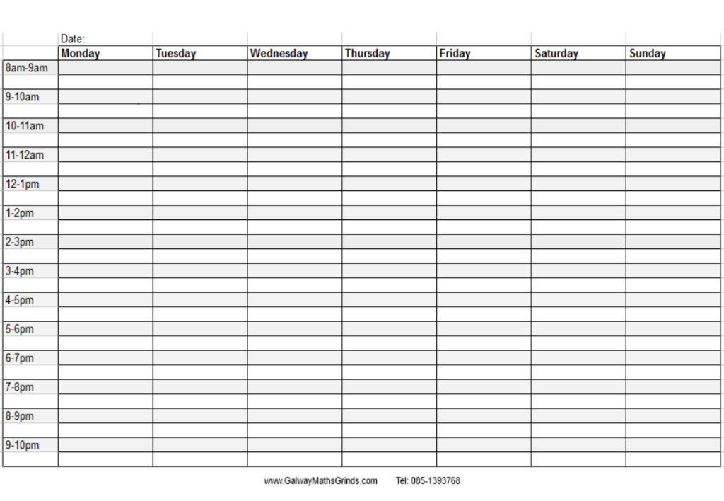 Blank Revision Timetable Template - Toptemplate.my.id