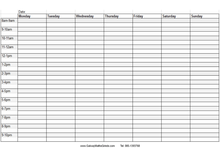 Blank Revision Timetable Template - Sample Design Templates