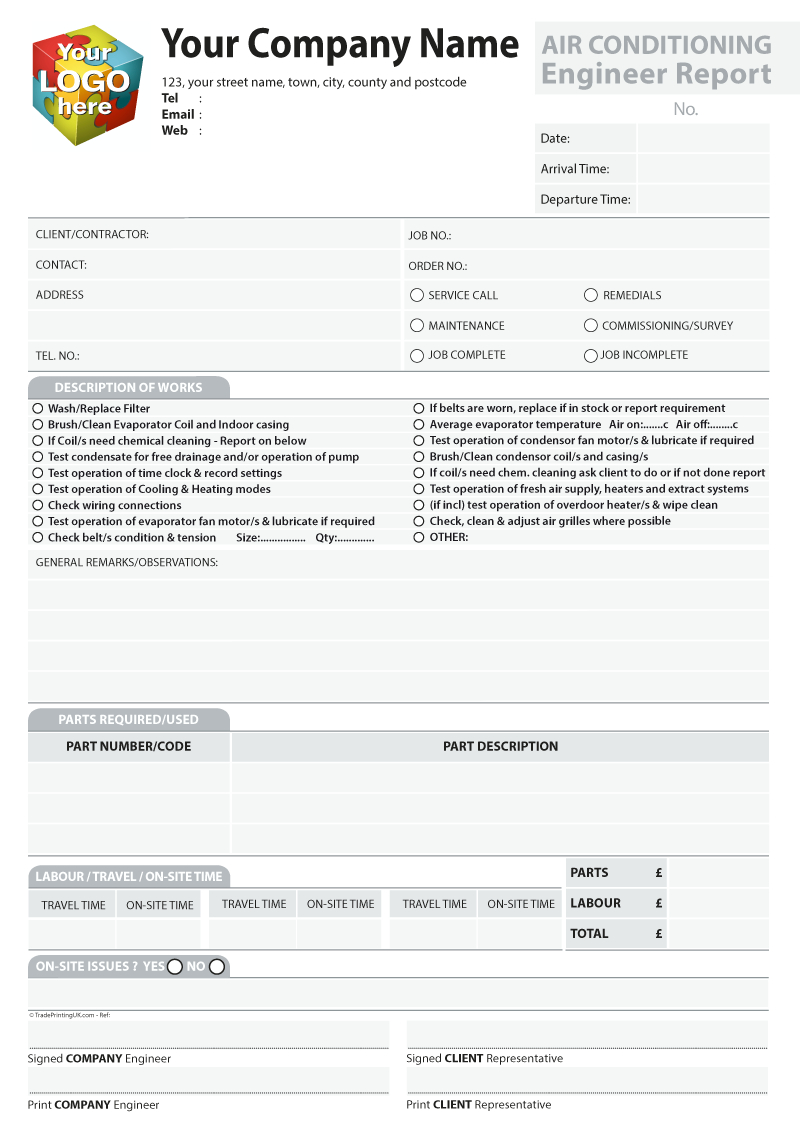 Engineer Report Templates For Carbonless Ncr Print From £40 Inside Drainage Report Template