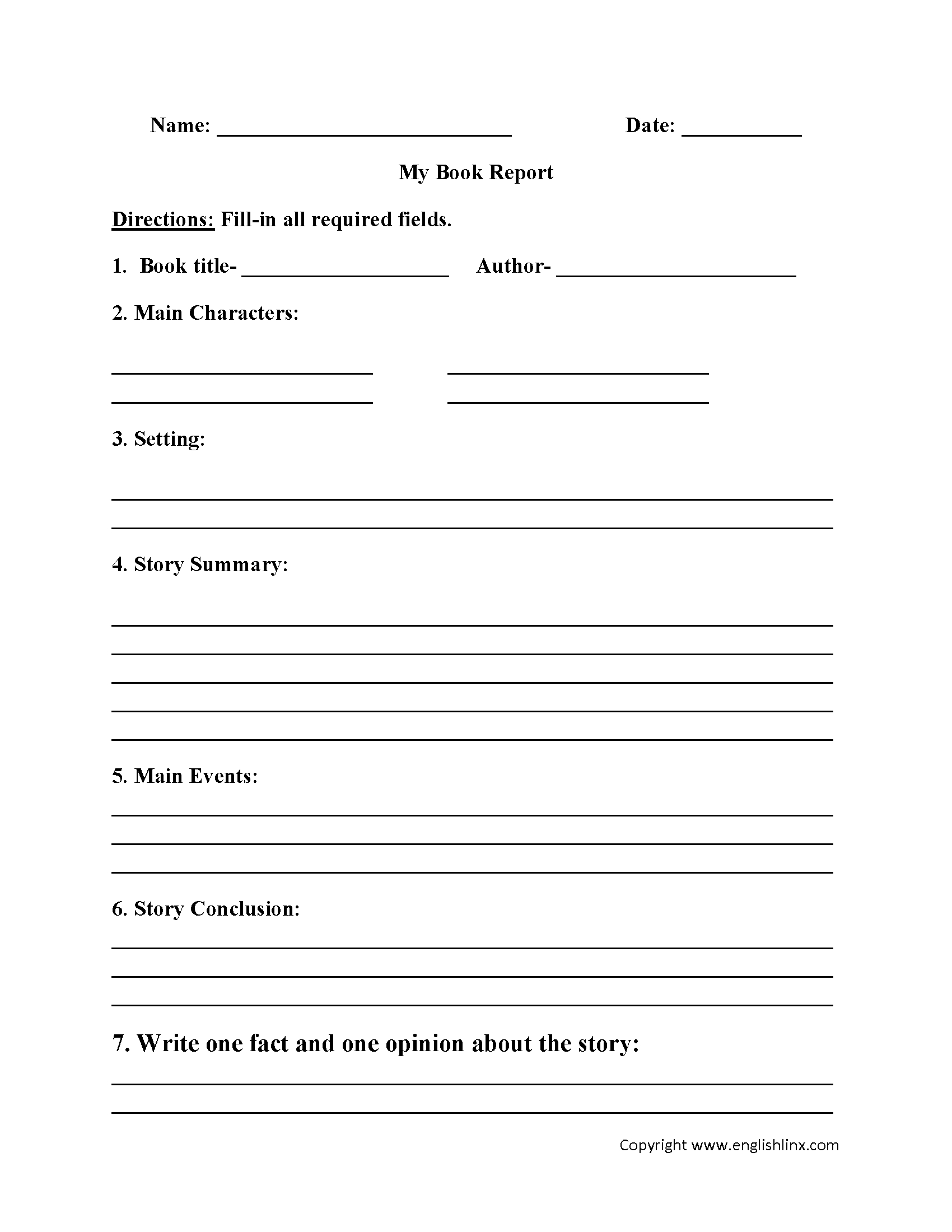 Englishlinx | Book Report Worksheets Regarding Book Report Template 6Th Grade