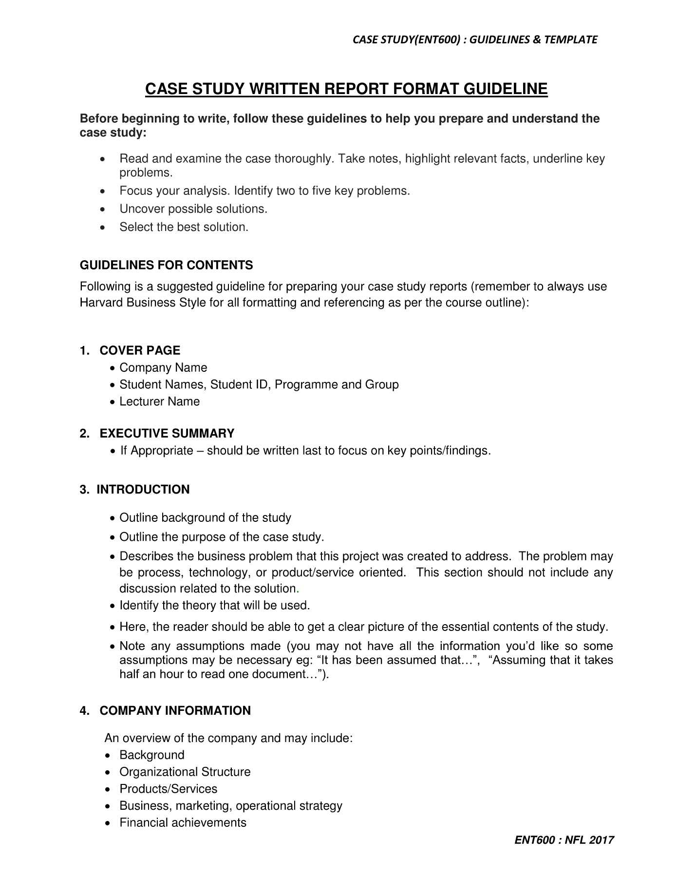 Ent600 Case Study Guidelines & Template Pages 1 – 5 – Text With Regard To Report Content Page Template
