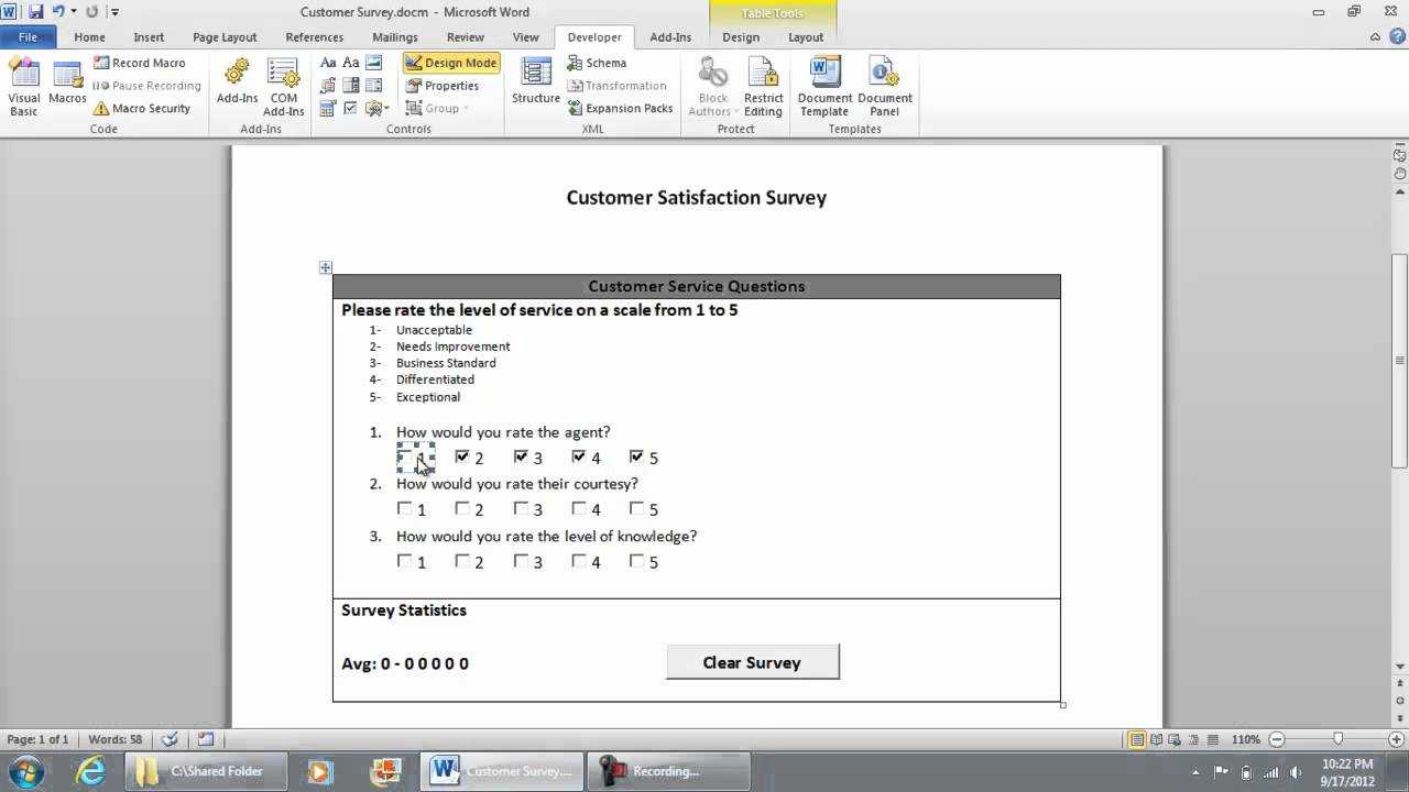 Entering The Vb Code For The Checkboxes – Checklist Survey In Microsoft  Word 2010 (Part 6 Of 9) With Poll Template For Word