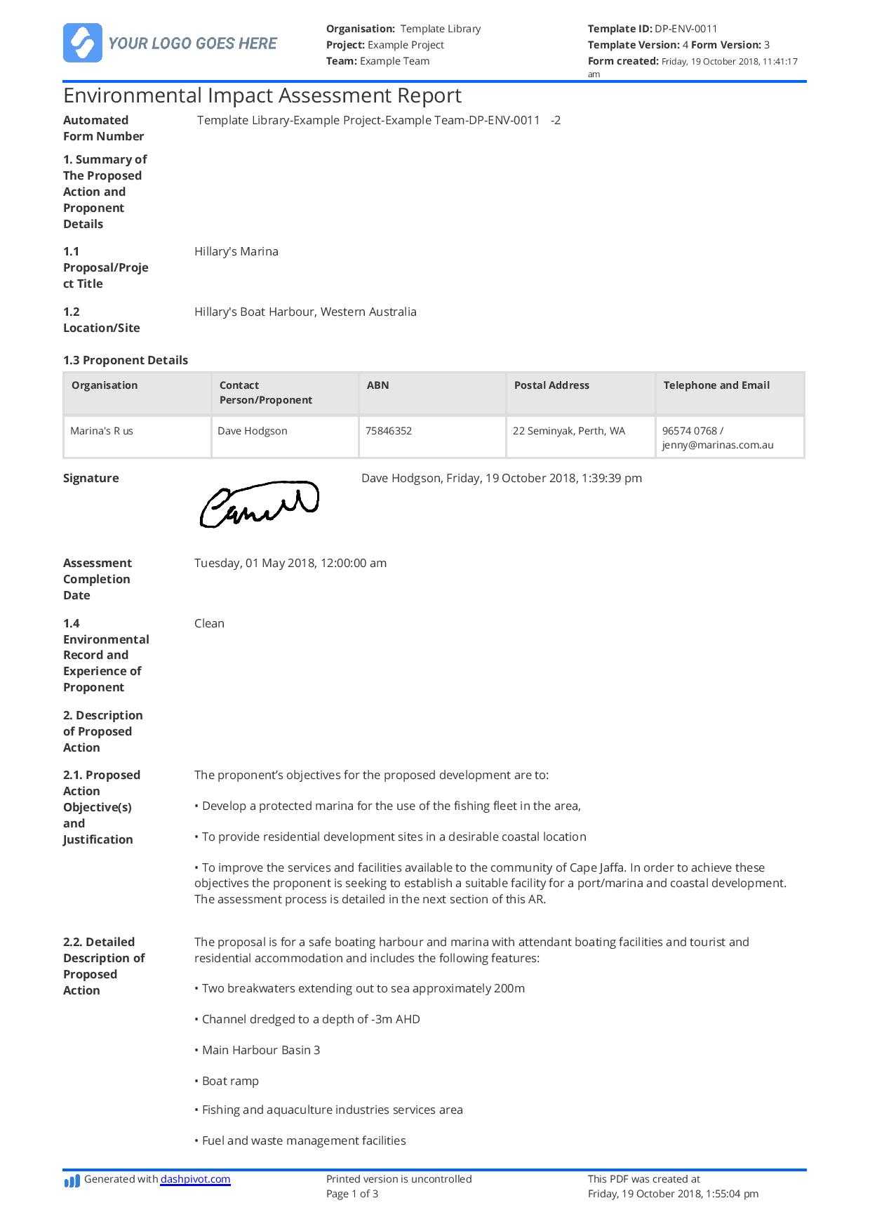 Environmental Impact Report Template Sample Design Templates