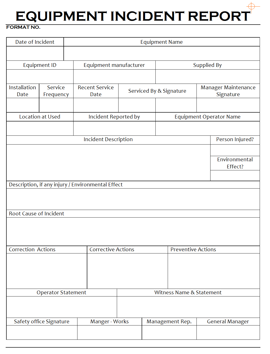 Equipment Incident Report Format | Samples | Word Document Intended For Incident Report Form Template Word