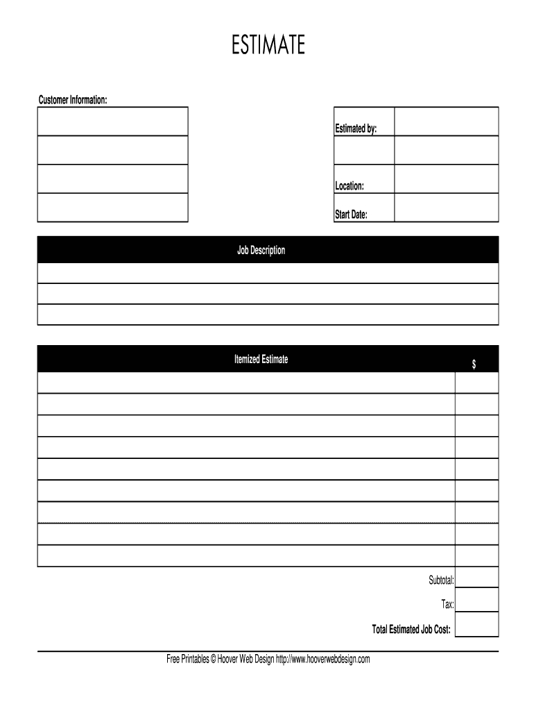 Estimate Template - Fill Online, Printable, Fillable, Blank Throughout Blank Estimate Form Template