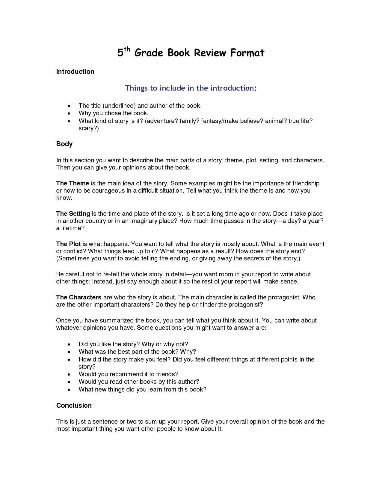 Example Of Book Report Story And Examples Of Book Report Within Book Report Template 5Th Grade
