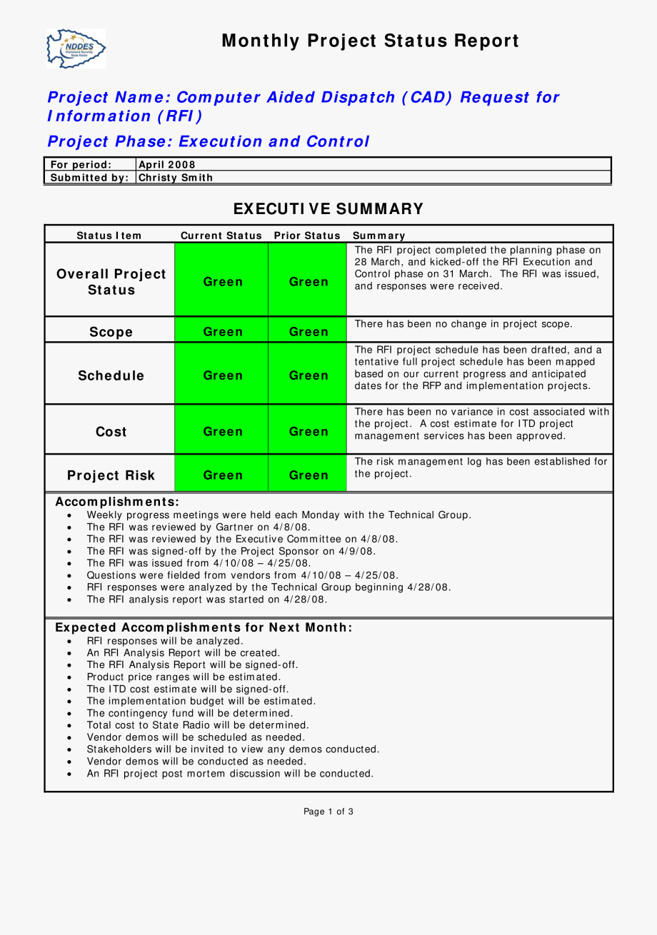 Excel Templates For Project Management Free With – Project With Regard To Monthly Project Progress Report Template