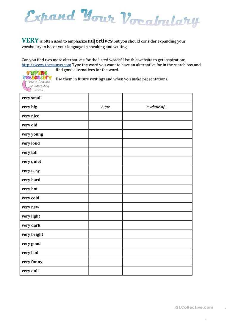 Expand Your Vocabulary – English Esl Worksheets For Distance Pertaining To Vocabulary Words Worksheet Template