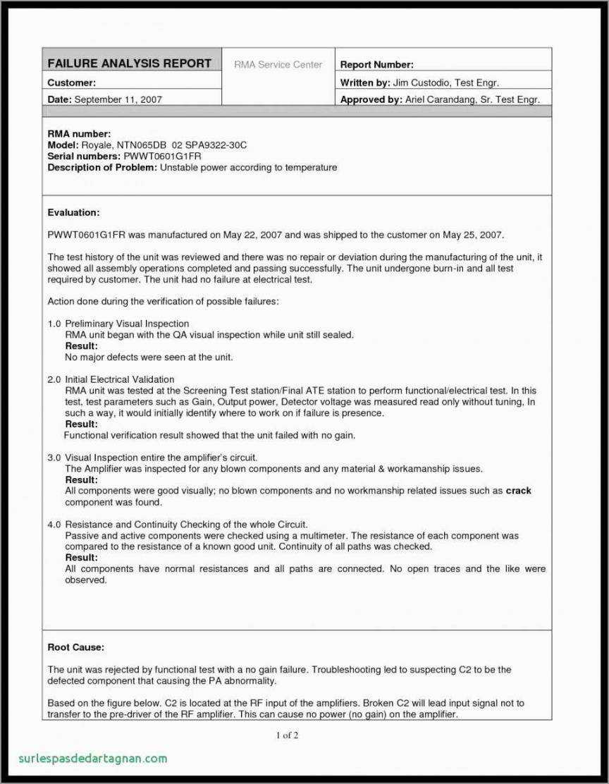 Failure Analysis Report Template Intended For Rma Report Template